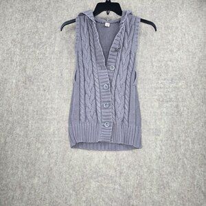 Old Navy Womens Gray Cable Knit Button-Up Sleeveless Hoodie Vest Cotton Blend
